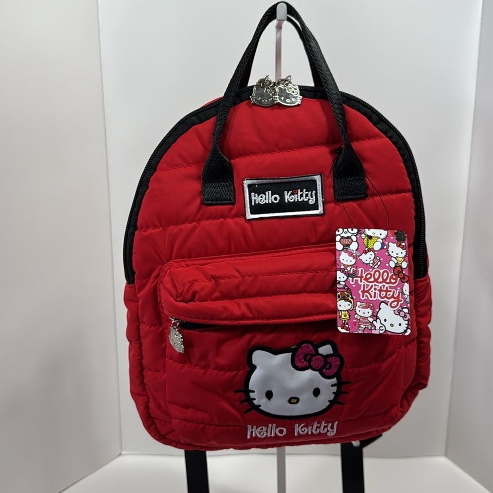 Hello Kitty Quilted Red Mini Backpack Embroidered Bag Zipper Charm Y2K